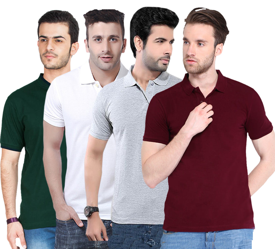Poly Cotton Solid Half Sleeves Mens Polo T-shirt (Pack of 4)