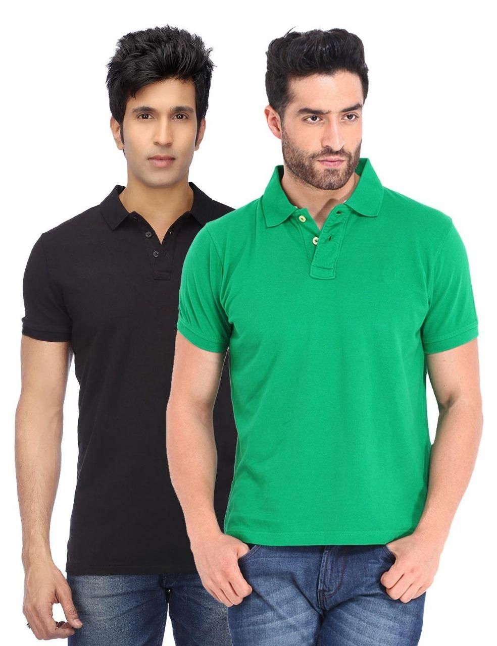 Cotton Blend Solid Half Sleeves Mens Polo Neck T-Shirt (Pack of 2)