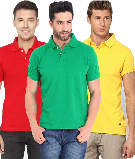 Poly Cotton Solid Half Sleeves Mens Polo T-shirt (Pack of 3)