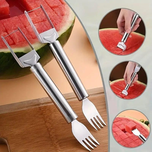 Watermelon Fork Cutter Slicer Tool 2-in-1 Stainless Steel Fruit Cutter (Pack of 2)