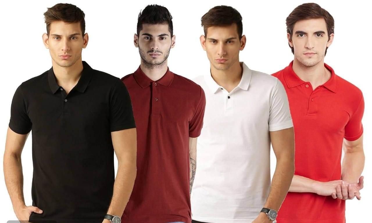 Cotton Blend Solid Half Sleeves Mens Polo Neck T-Shirt (Pack of 4)