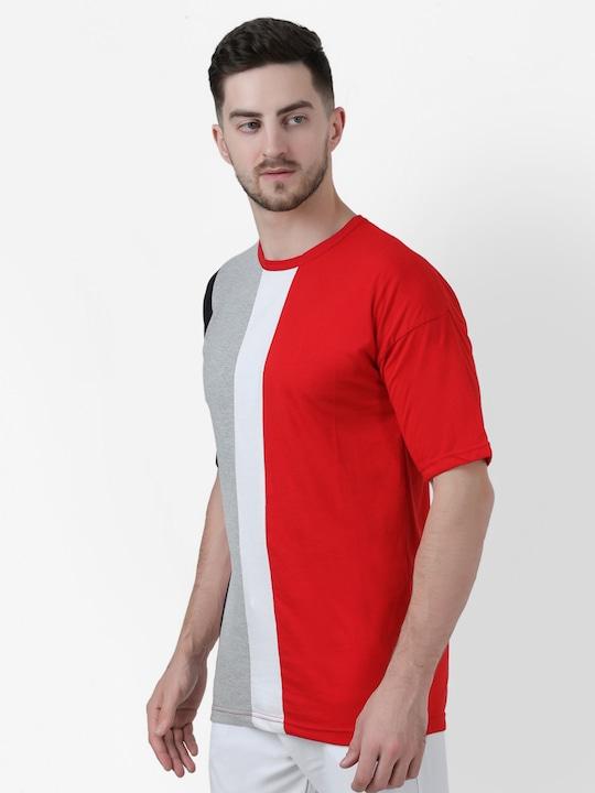 Cotton Color Block Half Sleeves Mens Round Neck T-Shirt