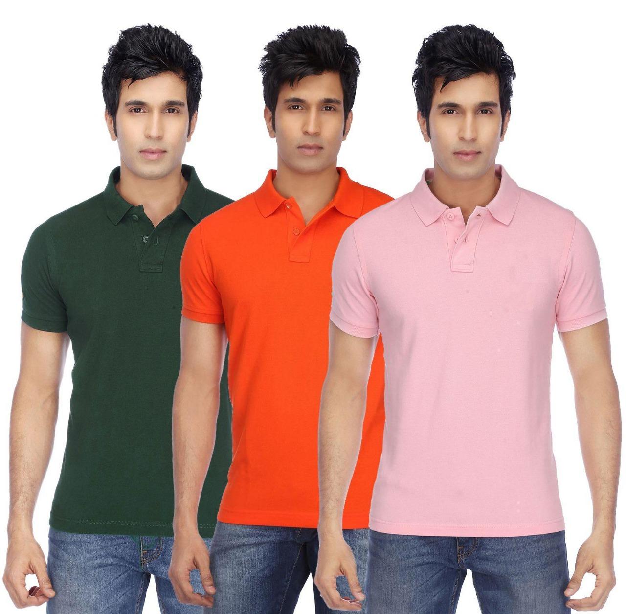 Cotton Blend Solid Half Sleeves Mens Polo Neck T-Shirt (Pack of 3)