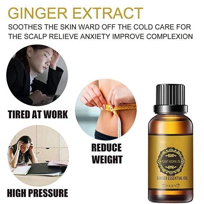 Belly Drainage Ginger Oil, Lymphatic Drainage Ginger Oil, Slimming Tummy Ginger Oil, Ginger Essential Oil for Swelling and Pain Relief, Care for Skin (10ML) - Pack of 2