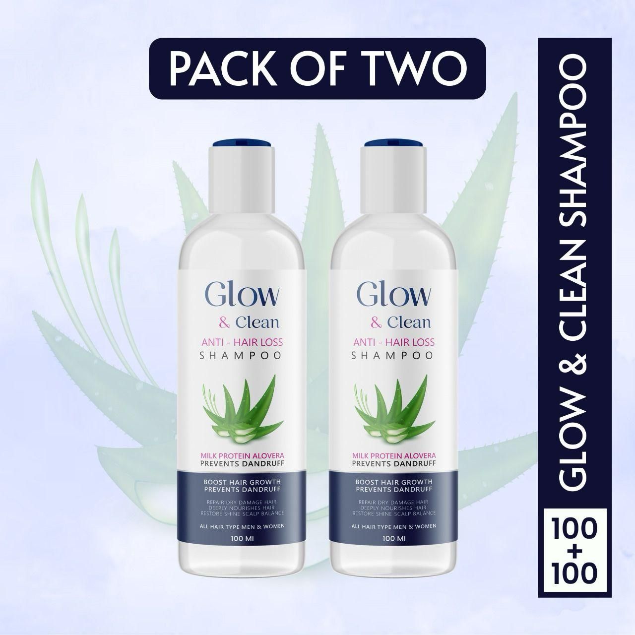 GLOW & Clean Anti-Hair Loss Shampoo 100ml - Infused with 25 Rich Ingredients for Healthy Hair (Pack of 2)