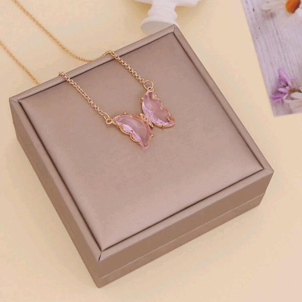 Pink Butterfly Necklace For Women and Girls