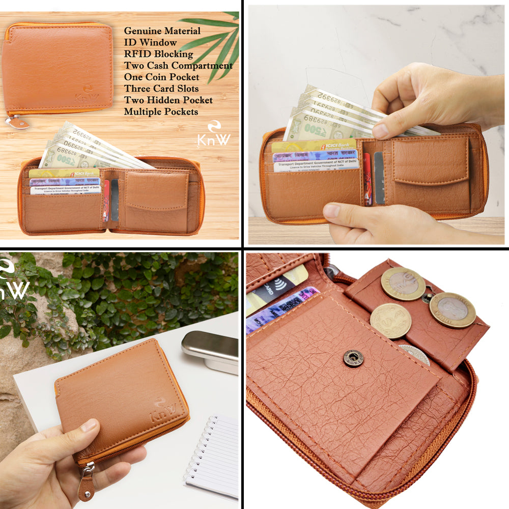 KnW Wallet Leather tan round zip