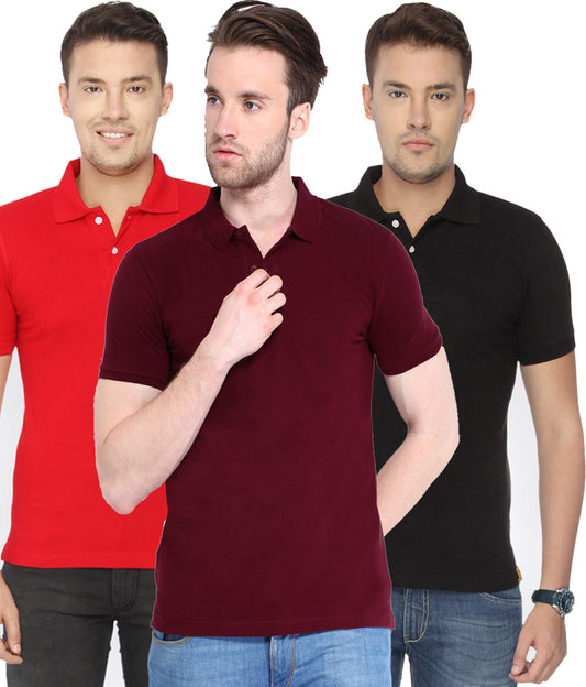 Poly Cotton Solid Half Sleeves Mens Polo T-shirt (Pack of 3)