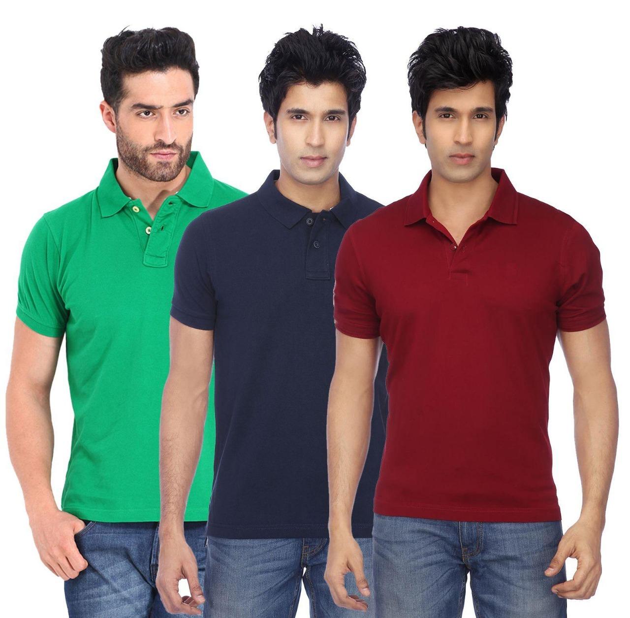 Cotton Blend Solid Half Sleeves Mens Polo Neck T-Shirt (Pack of 3)