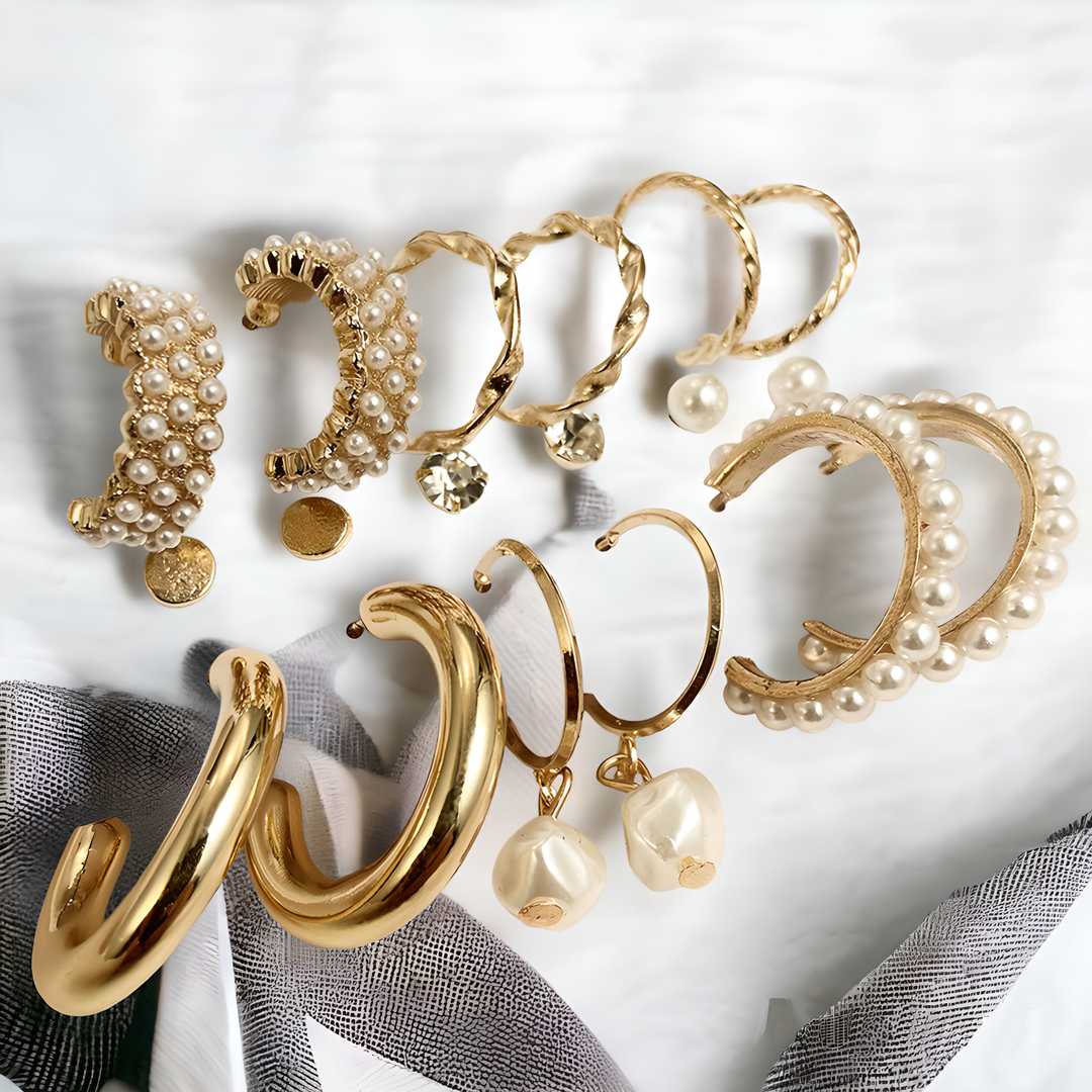 Stunning Gold Plated Pearl Studs and Hoop Earrings