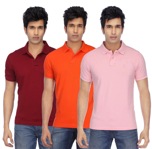 Poly Cotton Solid Half Sleeves Mens Polo T-shirt (Pack of 3)