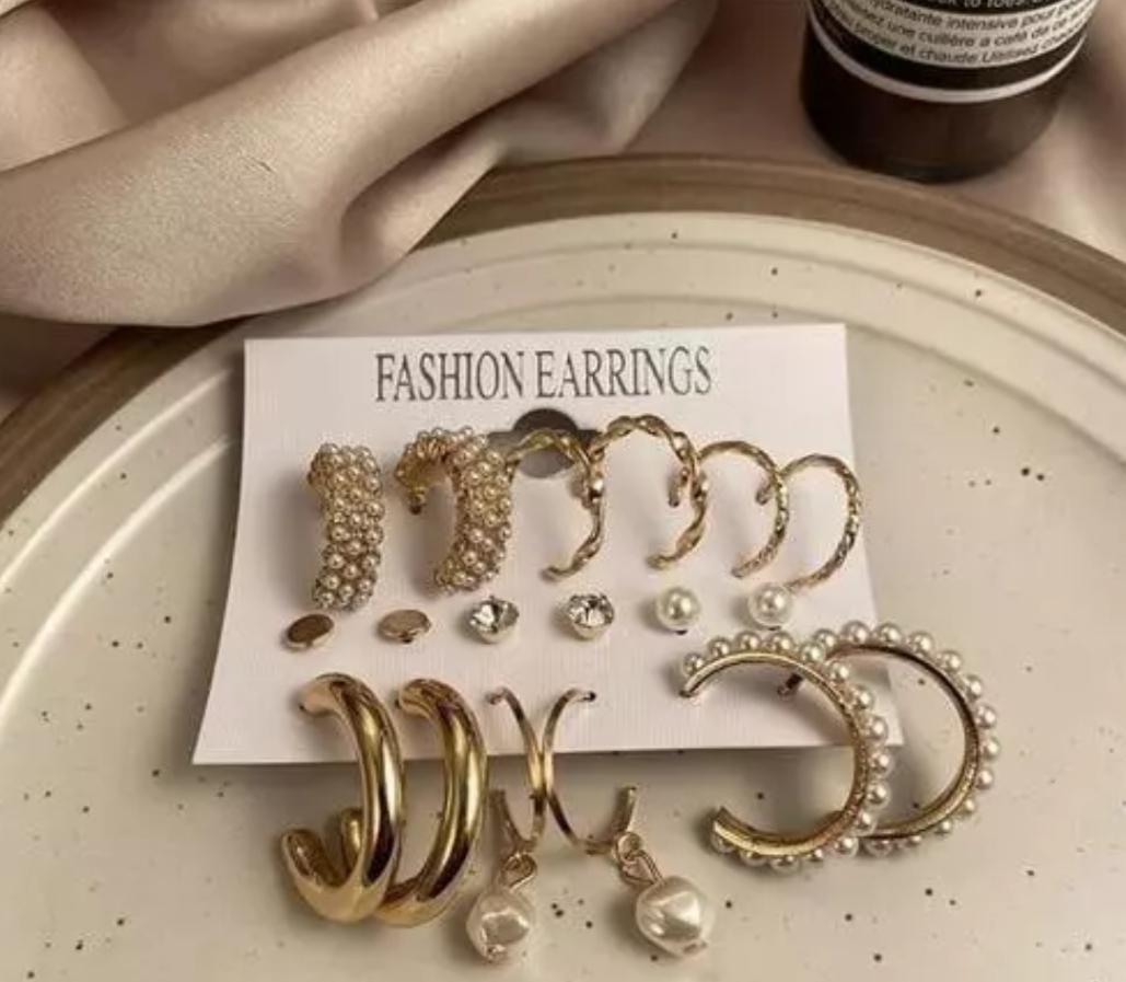 Stunning Gold Plated Pearl Studs and Hoop Earrings