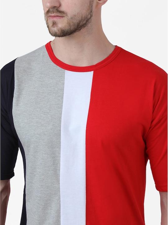 Cotton Color Block Half Sleeves Mens Round Neck T-Shirt