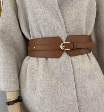 Women's Vintage Buckle Leather Wide Pin Buckle Elastic Waist Belt