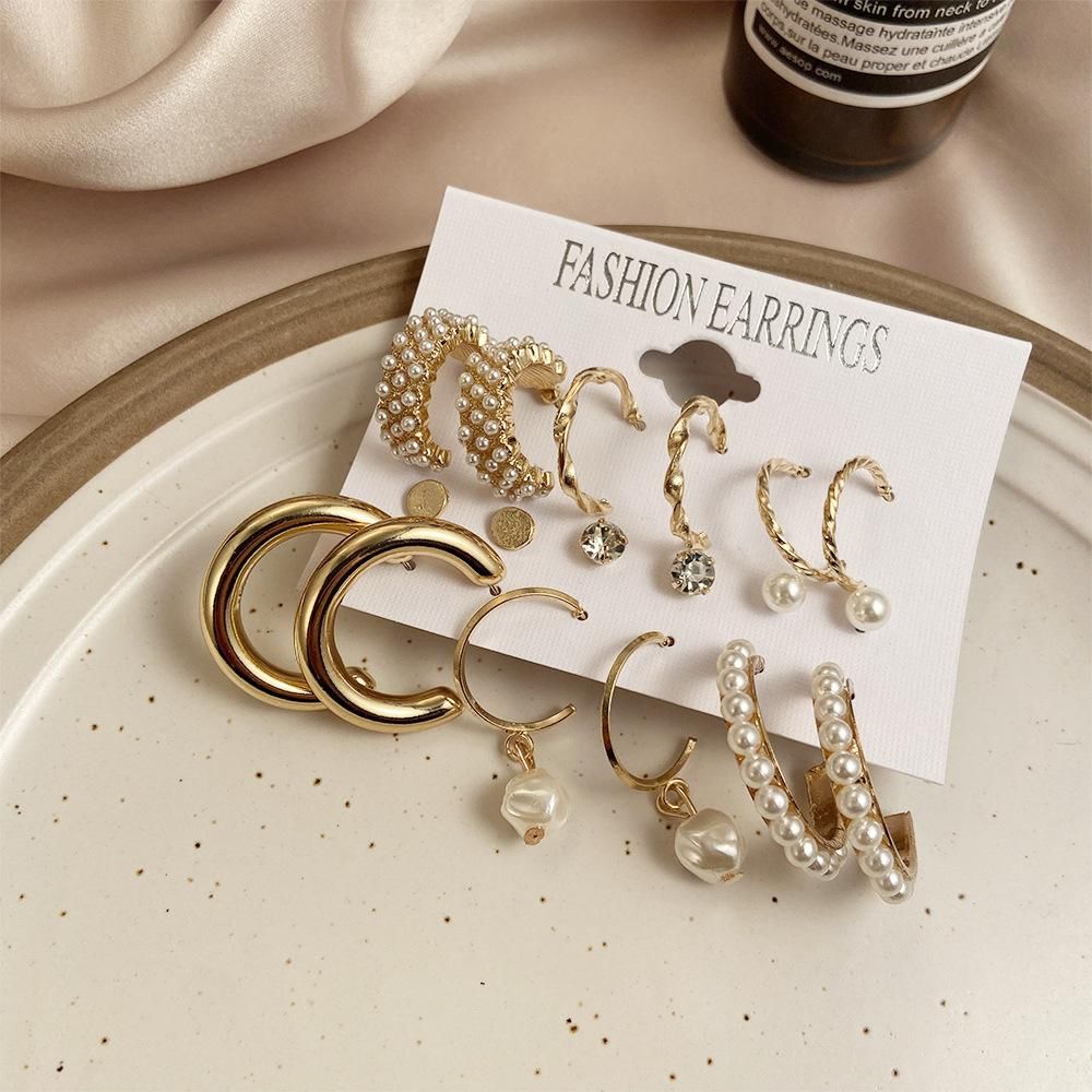 Stunning Gold Plated Pearl Studs and Hoop Earrings