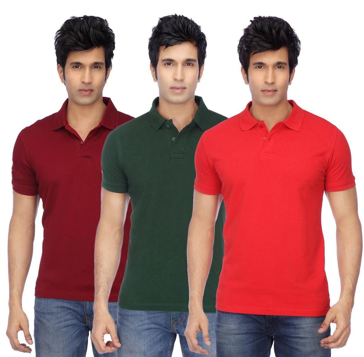 Cotton Blend Solid Half Sleeves Mens Polo Neck T-Shirt (Pack of 3)