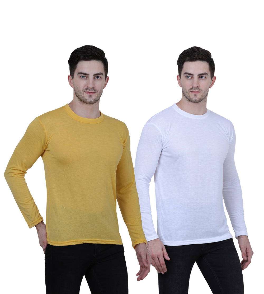 Cotton Solid Round Neck Full Sleeves Tshirt For Men's (Pack of 2)