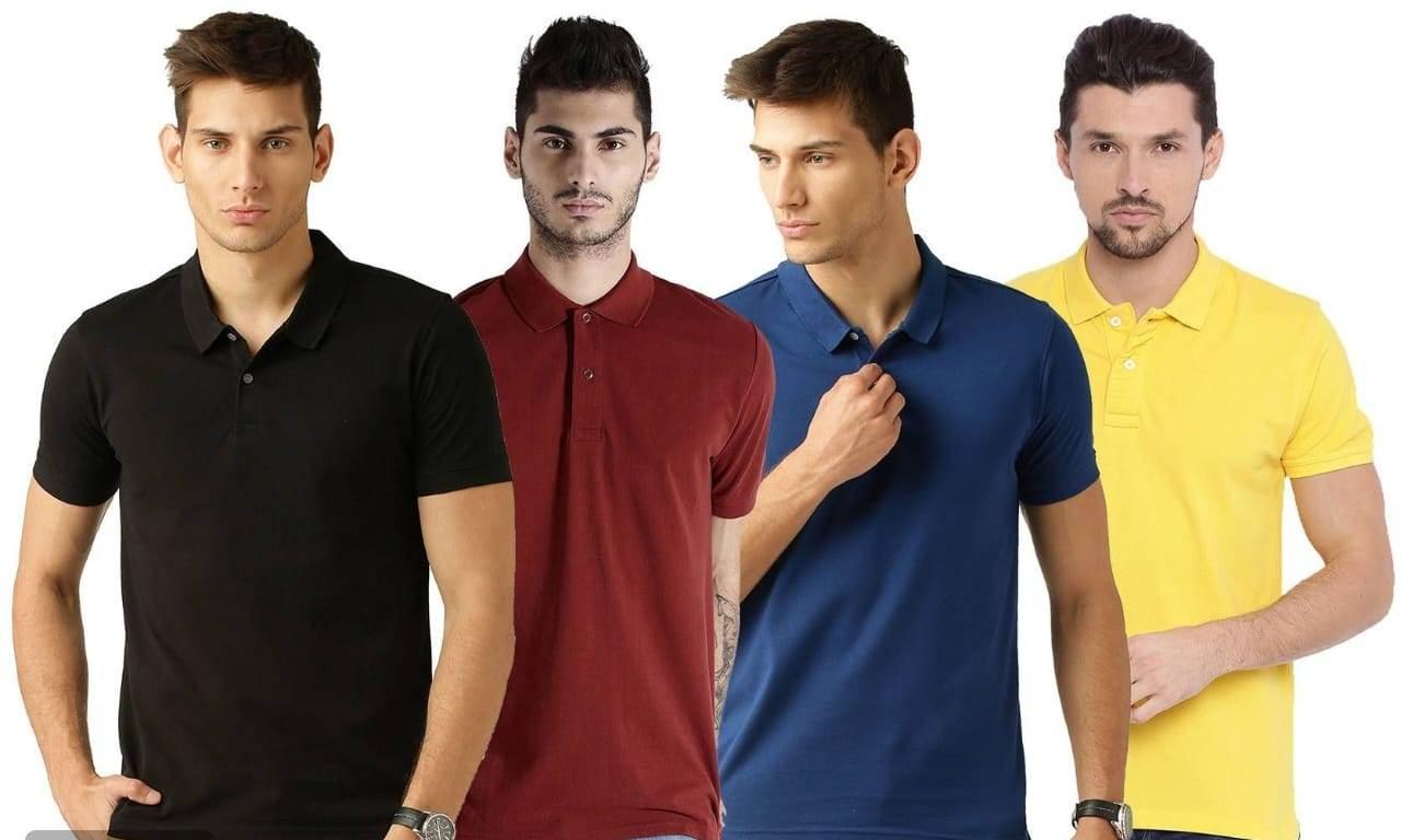 Cotton Blend Solid Half Sleeves Mens Polo Neck T-Shirt (Pack of 4)