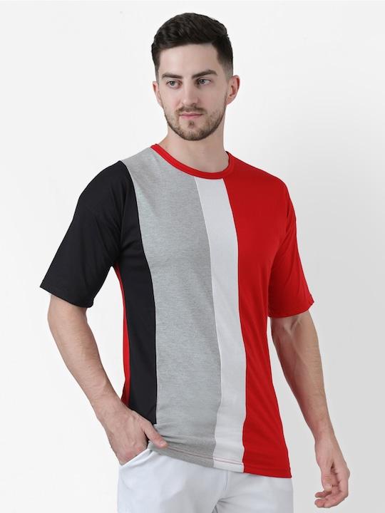 Cotton Color Block Half Sleeves Mens Round Neck T-Shirt