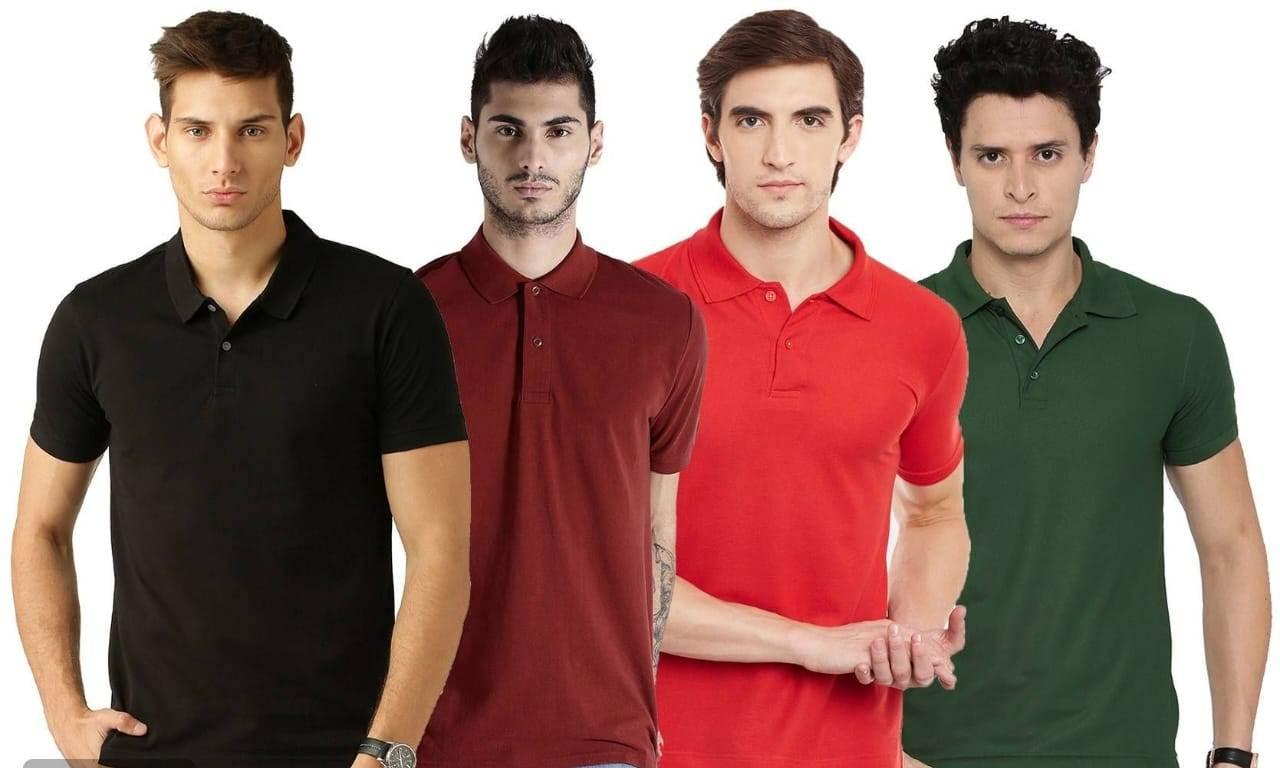 Cotton Blend Solid Half Sleeves Mens Polo Neck T-Shirt (Pack of 4)