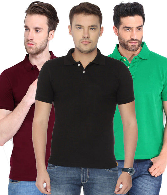 Poly Cotton Solid Half Sleeves Mens Polo T-shirt (Pack of 3)