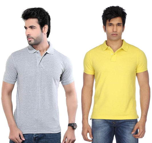 Cotton Blend Solid Half Sleeves Mens Polo Neck T-Shirt (Pack of 2)