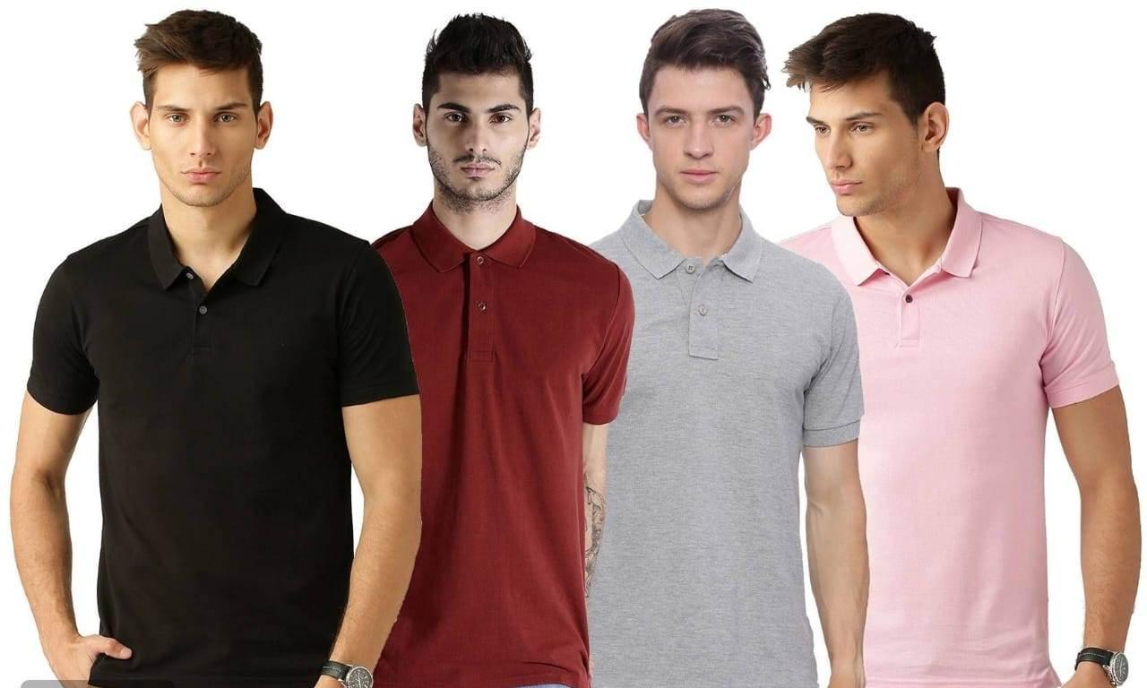 Cotton Blend Solid Half Sleeves Mens Polo Neck T-Shirt (Pack of 4)