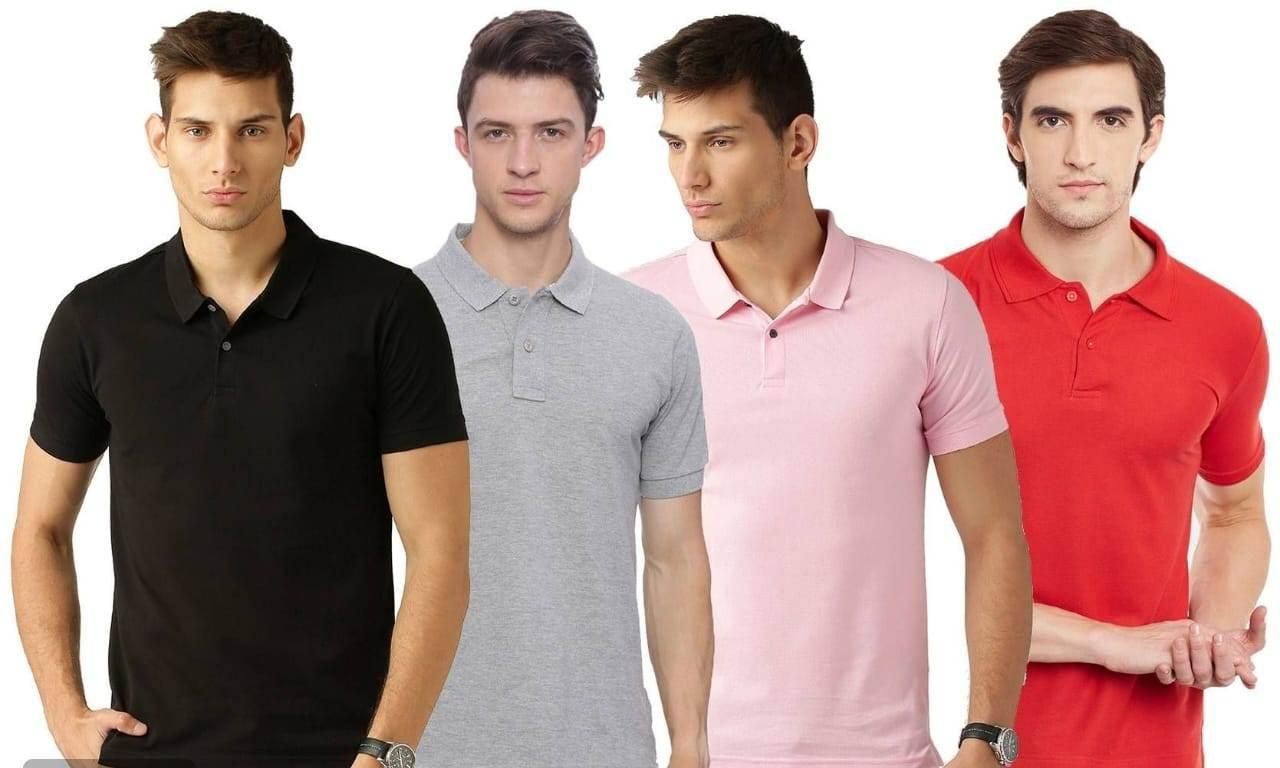 Cotton Blend Solid Half Sleeves Mens Polo Neck T-Shirt (Pack of 4)