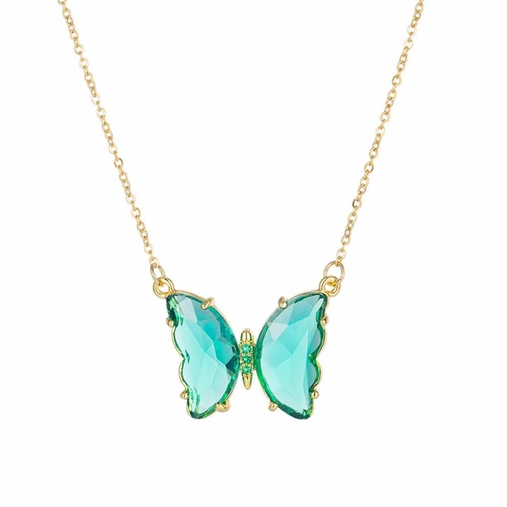 Blue crystal butterfly pendant necklace for women and Girls