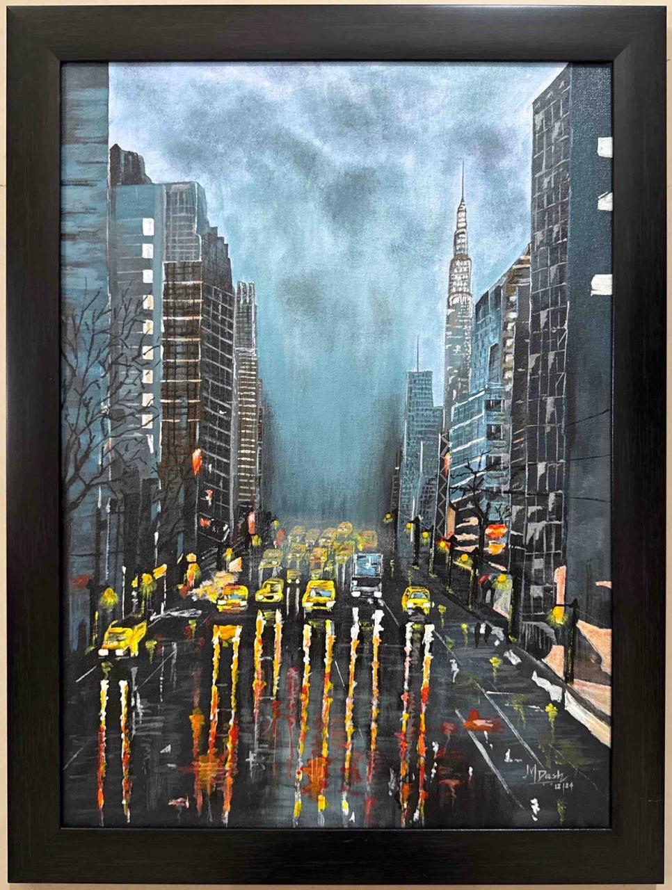 Rainy Street View  (Acrylic Painting on canvas)
