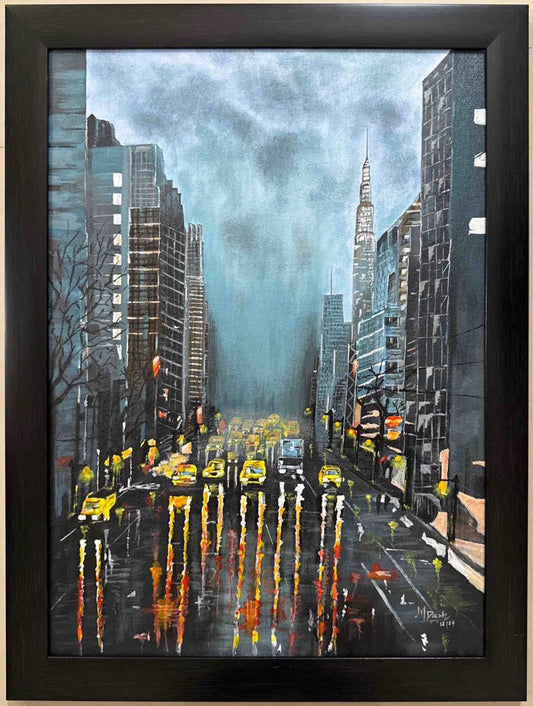 Rainy Street View  (Acrylic Painting on canvas)
