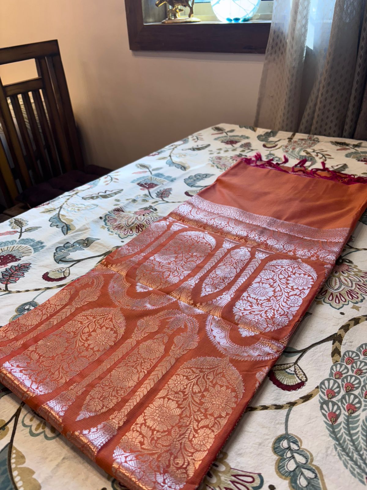 Drushti Copper Orange Banarasi-Style Zari Work Saree with Luxury Pallu