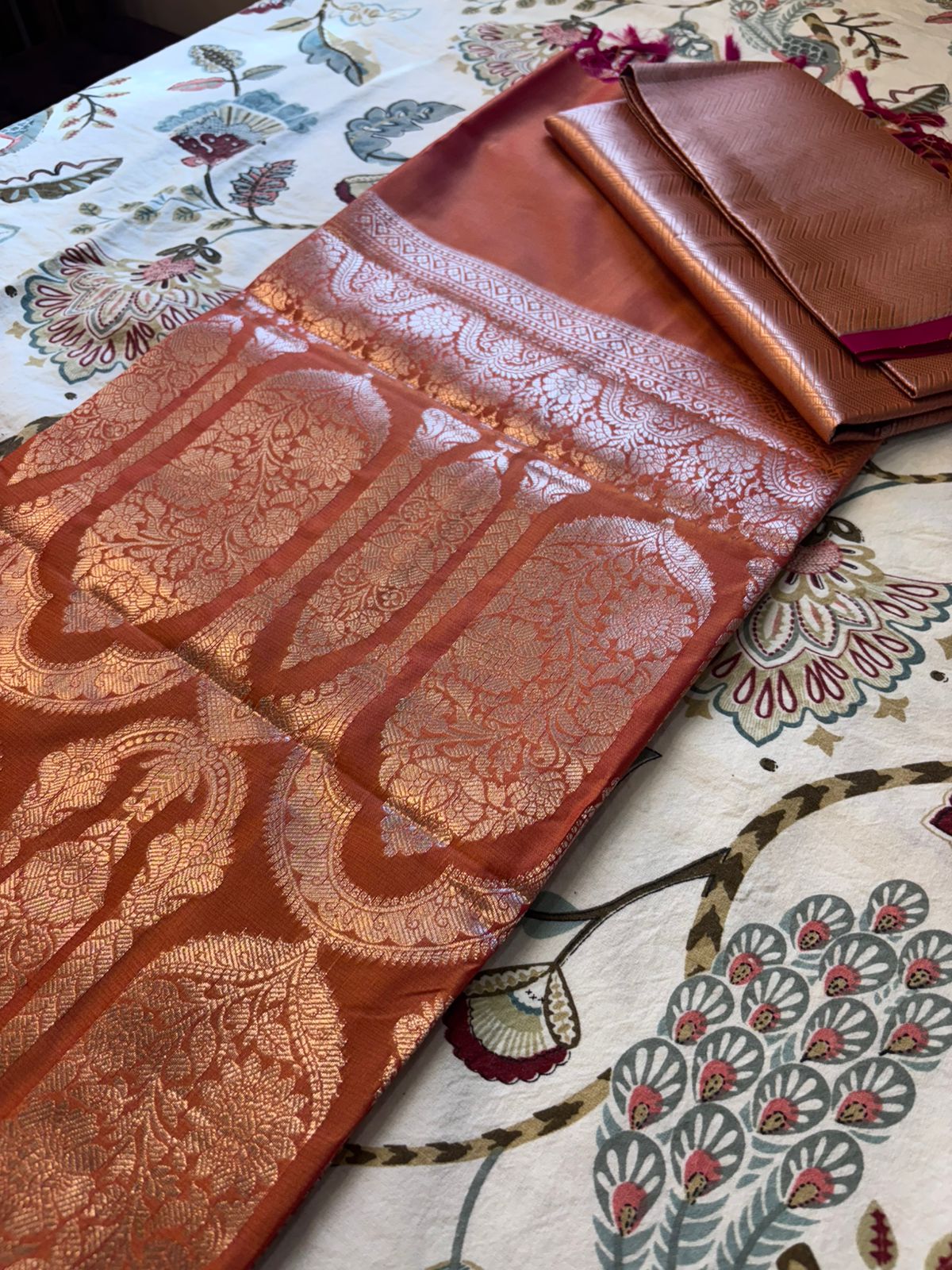 Drushti Copper Orange Banarasi-Style Zari Work Saree with Luxury Pallu