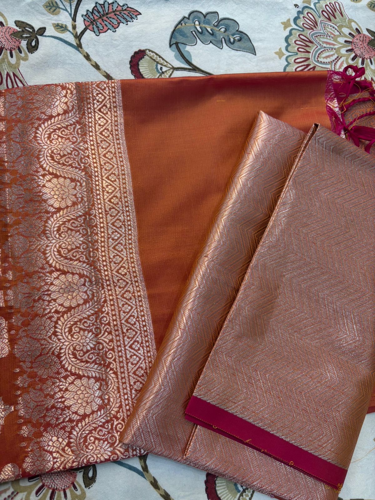 Drushti Copper Orange Banarasi-Style Zari Work Saree with Luxury Pallu