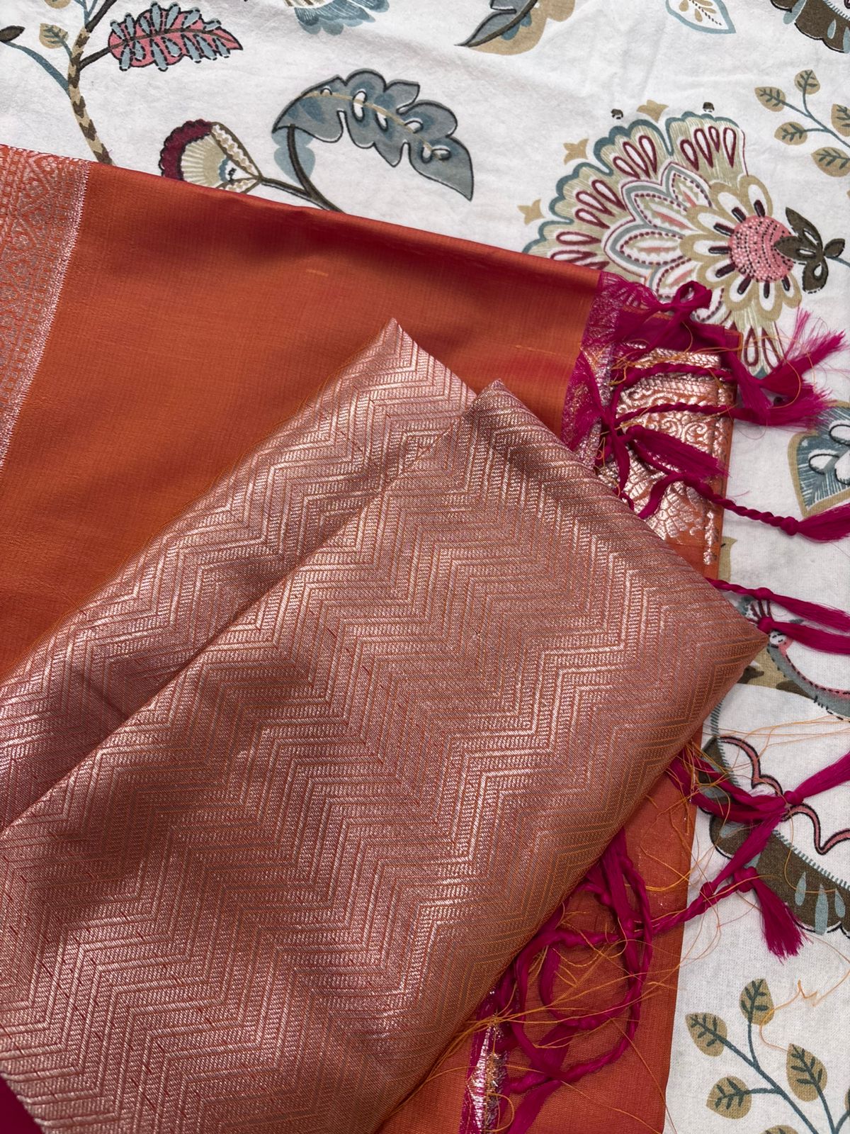 Drushti Copper Orange Banarasi-Style Zari Work Saree with Luxury Pallu