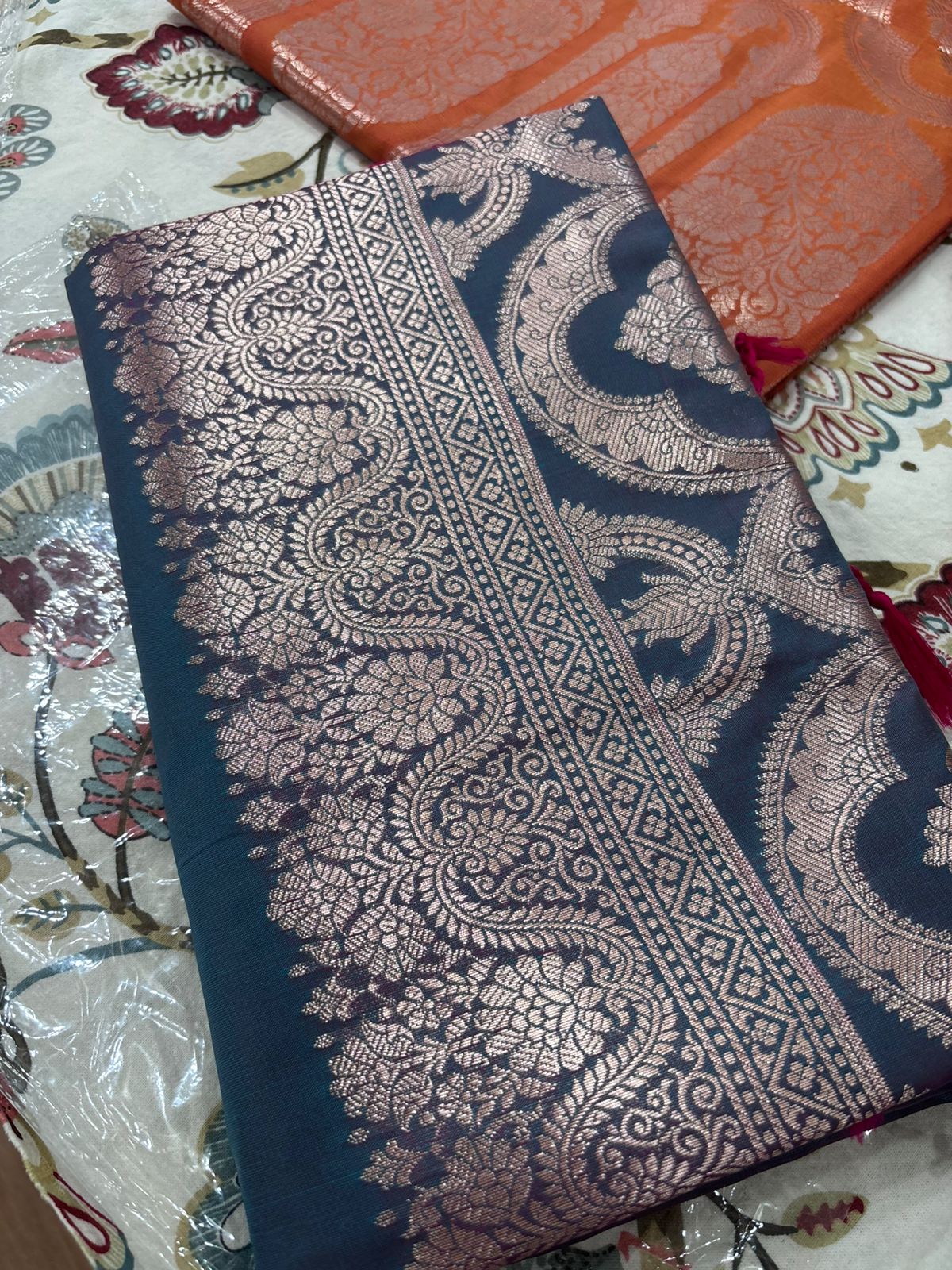 Drushti Steel Blue & Magenta Banarasi-Style Zari Work Designer Saree