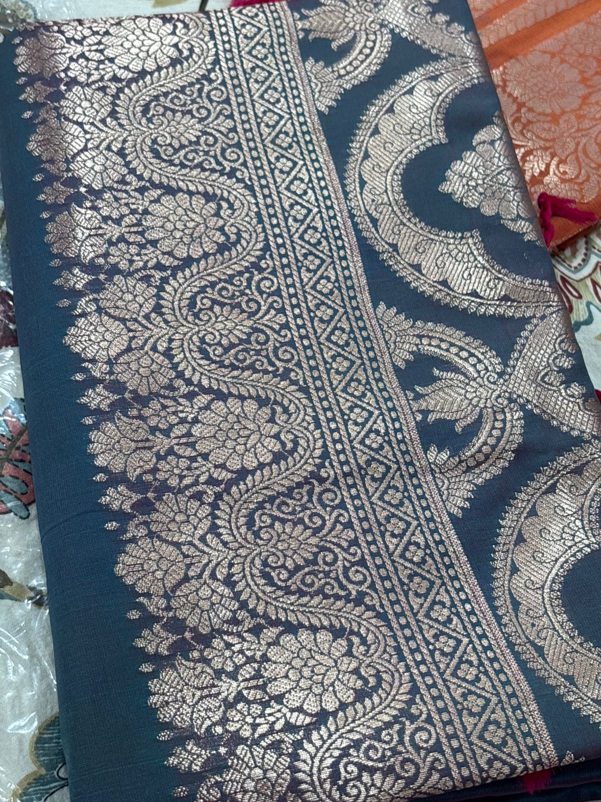 Drushti Steel Blue & Magenta Banarasi-Style Zari Work Designer Saree