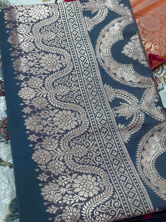 Drushti Steel Blue & Magenta Banarasi-Style Zari Work Designer Saree