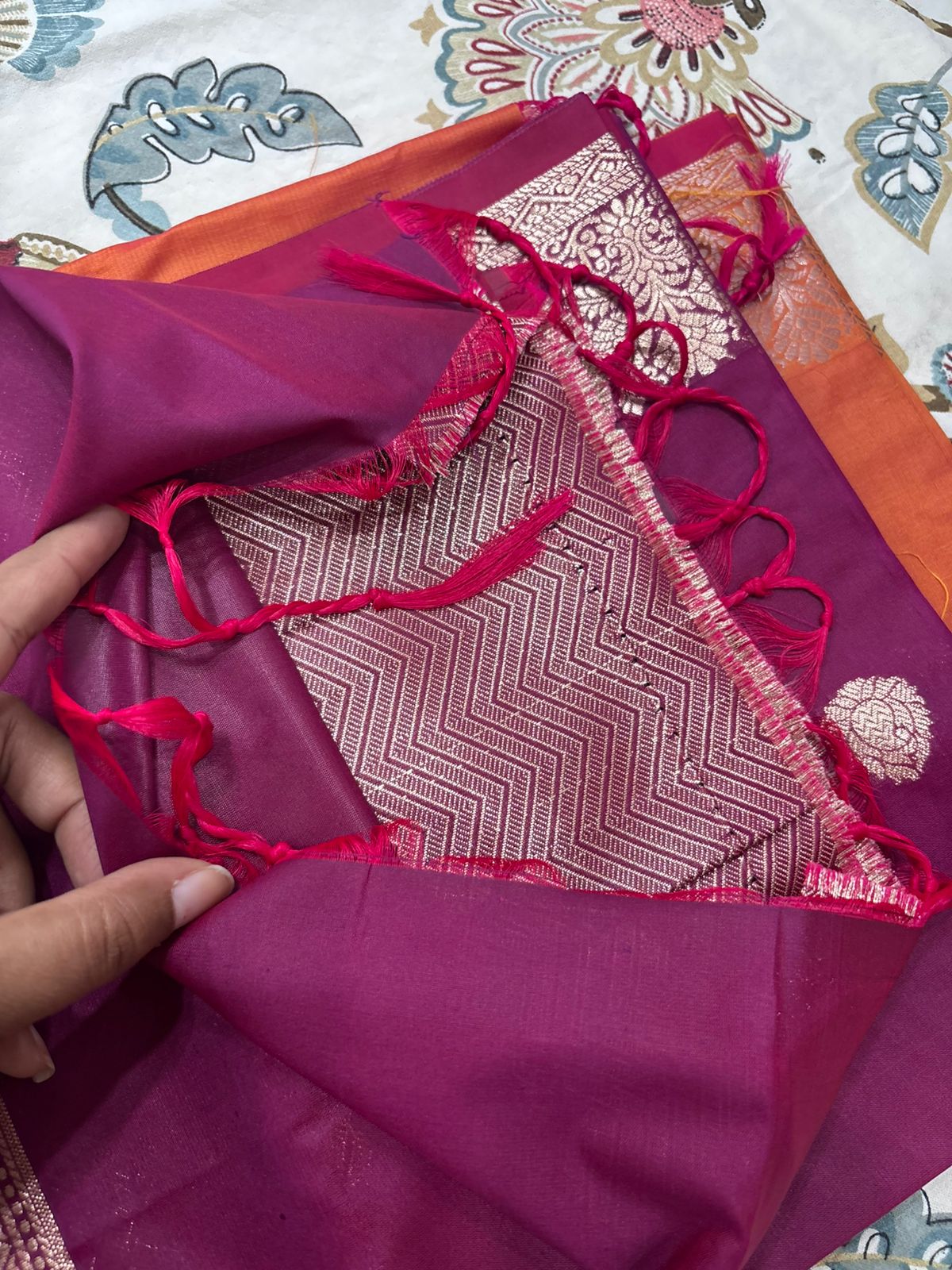 Drushti Royal Wine Purple Banarasi-Style Zari Work Designer Saree with Tasselled Pallu