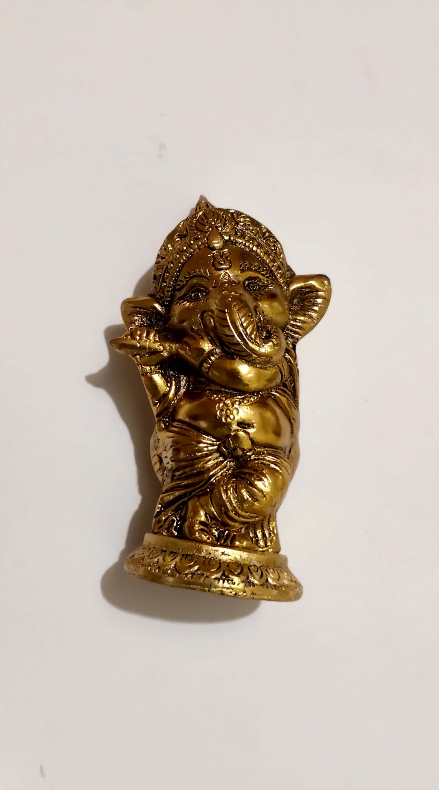 Lord Ganesha Playing Flute Brass Idol
