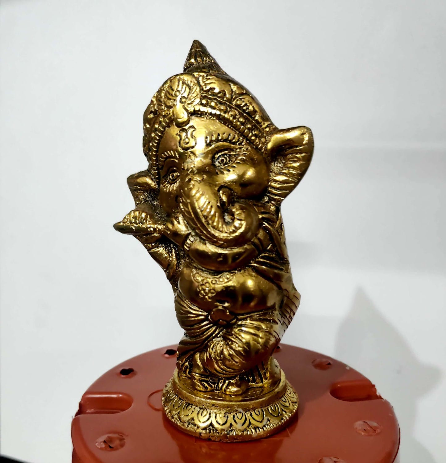 Lord Ganesha Playing Flute Brass Idol